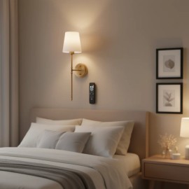Wall Lamp Bronze Finish White Fabric Drum Shade Remote Control LED 2700K Soft Warm Light Wall Mounted Bedroom Contemporary StyleDefault: Default
