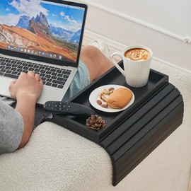 LOVYANXUE Bamboo Sofa Arm Tray Table, Foldable Couch Arm Tray, Anti Falling Sofa Armrest Tray Couch Cup Holder, Portable Couch Arm Table Tray for Drink,Cups, Phone, Snacks, Remote