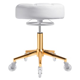 Gold Rolling Stool Comfortable - Super Soft Thick Seat Cushion, 360°Height Adjustable, Smooth Silent Rolling, Durable Rolling Stool Chair with Wheels for Salon Vanity Massage Medical, 400LBS (White)