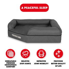 The Dog’s Bed Orthopedic Memory Foam Waterproof Corner Dog Bed, Large, Grey & Black Trim, Eases Pet Arthritis & Hip Dysplasia Pain, Therapeutic & Supportive, Washable Oxford Fabric Cover