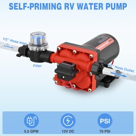 Nilight RV Water Pump 12v Camper Water Pump 5.5 GPM 70 PSI with Pressure Switch& Strainer Heavy Duty Diaphragm Pump 12 Volt DC Upgrade Self-Priming Low Noice for RV Camper Marine Yacht Caravan Trailer