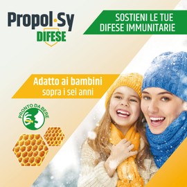 Syrio Integratori Alimentari, Propol-Sy Difese Integratore alimentare a base di Propoli,con Echinacea e Sambuco per favorire le Difese dell'Organismo, Adatto ai Bambini sopra i 6 anni,14 stickpack