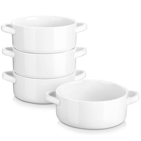 MALACASA French Onion Soup Bowls, 26 OZ Large Ceramic Soup Bowls With Handles Porcelain Soup Crocks Set of 4 Serving Soup Bowl Microwave and Oven Safe,Series Regular