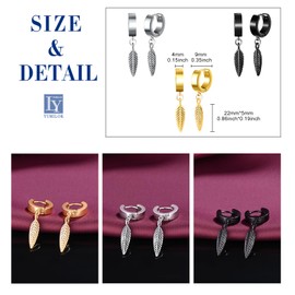 Yumilok 3 Pairs Men's Hoop Earrings Set Women's Feather Earrings Folding Hoop Earrings Stainless Steel Men Unisex Huggie Ear Cartilage Huggie, Stainless Steel