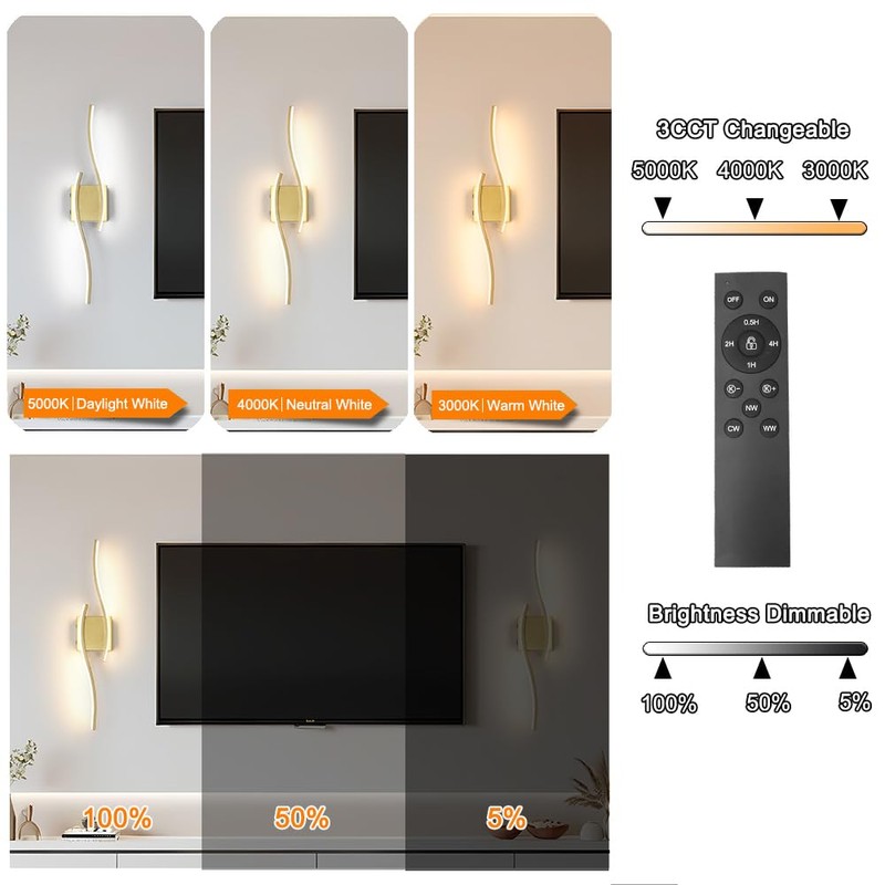 Battery Operated Wall Sconce Set of 2, Gold USB Rechargeable