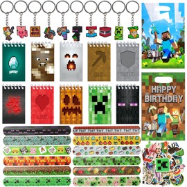 KEVRDRT Miner Video Game Party Bags, Video Game Party Bags with Video Game Party Bags Notebook Key Ring Bracelet Sticker for Children's Birthday Party Bag Decoration