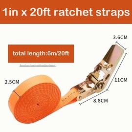 4Pcs Ratchet Straps Heavy Duty, 1” x 20ft Ratchet Strap Tie Down, Orange Tie-Down Ratcheting Cargo Truck Straps with Durable Double J Hook for for Truck, Trailers, Kayaks, Car Roof, Motorcycle