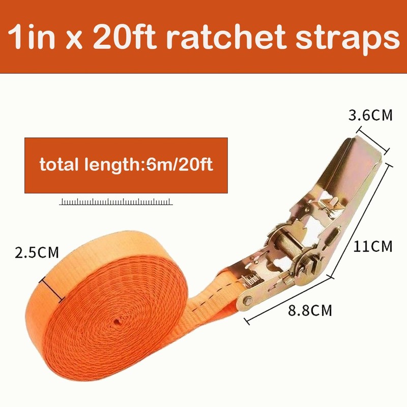 4Pcs Ratchet Straps Heavy Duty, 1” x 20ft Ratchet Strap