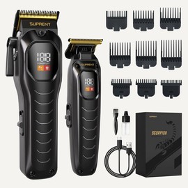 SUPRENT PRO [Family Choice] [New Year Gift] SUPRENT The Black Scorpion- Hair Clipper for Men-Rechargeable Heavy-Duty Motor Hair Cutting Kits with LED Display - Color: Clipper Set