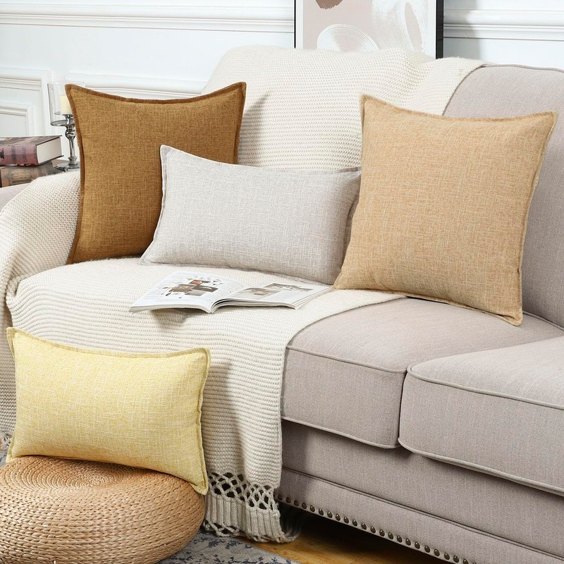 Madizz Set of 2 Polyester Linen Cushion Covers, Soft Decorative