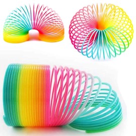 PartyPack 2 x Large Rainbow Spiral Toy, in Box, 6.5 cm Diameter, Rainbow Spiral for Children, Stair Runner Spiral, Fidget Toy for Old and Young, Spiral Children's Toy, Rainbow Slinki