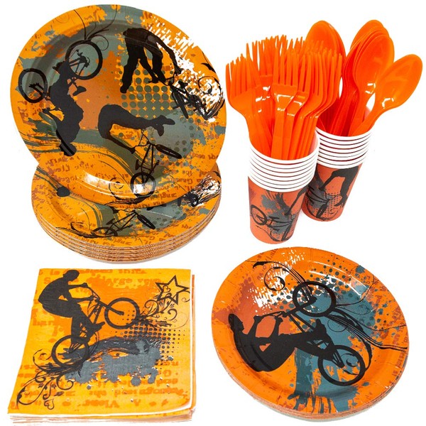 Blue Orchards Extreme Party Supplies Packs (110+ Pieces for 16 Guests!), BMX Party Supplies, Skateboarding, Bike