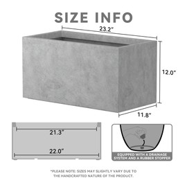 Kante 23.2" L Rectangular Concrete Planter, Large Outdoor Indoor Garden Pots with Drainage Hole and Rubber Plug, Modern Decor for Home, Patio, Backyard, Natural Concrete