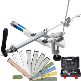 CWOVRS Knife Sharpening Kit, RX-009 Guided Knife Sharpening System, 360° Flip Rotation, Upgrade Fixed-Angle & Adjustable Knife-Clip, Chef Knife Sharpener, 10 Stones+Polish Kit