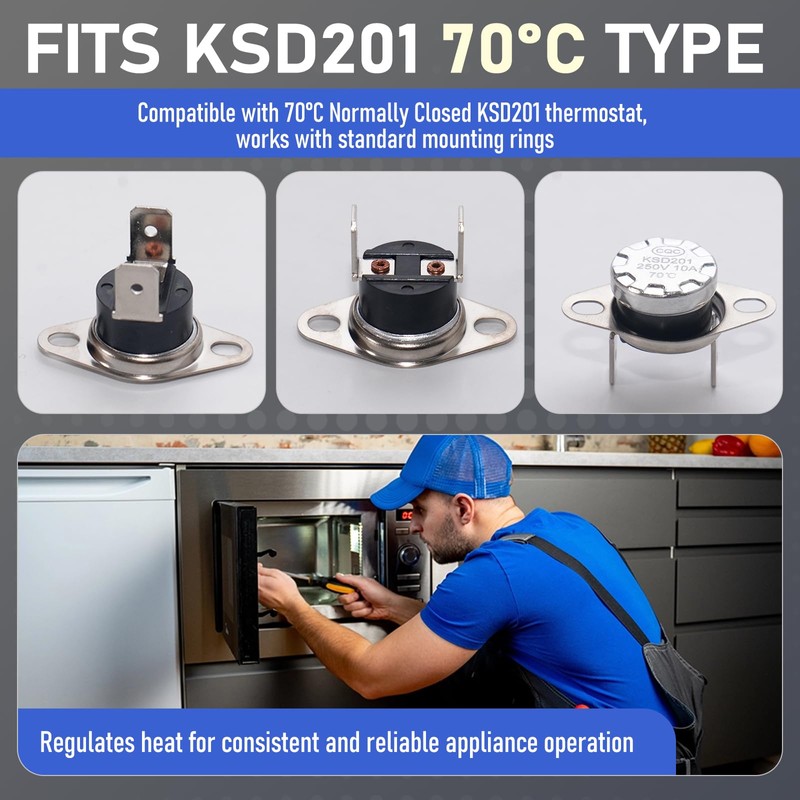 2-Pack KSD201 70-0°C Thermal Fuse Switch, Normally Closed Temperature Switch