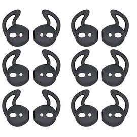 JNSA 6 Pairs Silicone Ear Tips Compatible with Air Pods 1&2,Silicone Soft Anti-Slip Sport Earbud Tips, Anti-Drop Ear Hook Gel Headphones Earphones Accessories Tips (Black 6 Pairs)