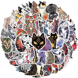 Pack of 50 Cat Stickers Car Laptop Phone Guitar Skateboard Motorcycle Bicycle Tattooed Cat Stickers Set Vinyl Waterproof Aesthetic Stickers for Teenagers Children Adults