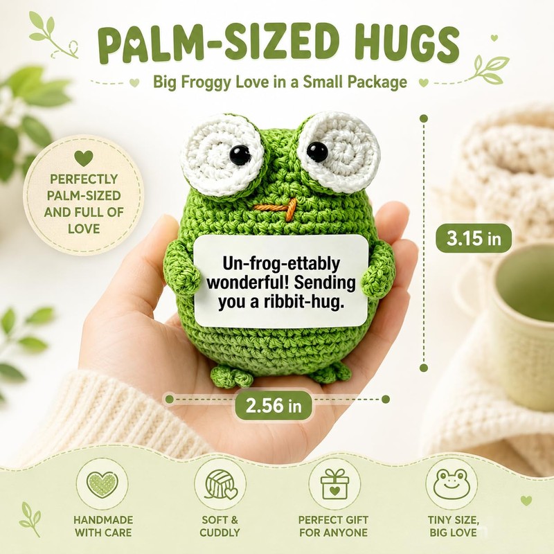 HAIDWEN Crochet Frog, Cute Frog Gifts for Friends, Office Desk