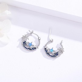 Opal Starfish Earrings 925 Sterling Silver Ocean Hoop Earrings Beach Themed Summer Jewelry Starfish Gifts for Women Daughter