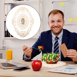 ABOOFAN Lace Placemat Lace Doilies Table Runner Retro French Style Table Topper Coasters Blue Cup Mat Oval Dresser Scarf Doily for Wedding Birthday Dinner Party Home Decor 2Pcs