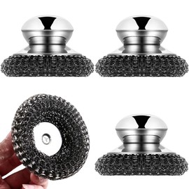 Pamtns 4 Stück Topfreiniger Edelstahl Stahlschwamm mit Handhaben Stahlschwamm Topfreiniger Große Metalldrahtwolle Drahtwaschl Spülschwamm Wiederverwendbar Küchenschwamm für Reinigen Von Geschirr