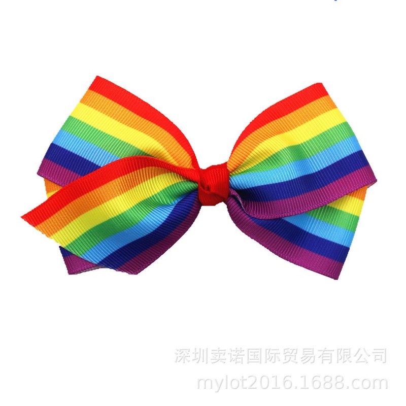 Rainbow Hair Bow with Clip Grosgrain Ribbons HairClips for Girls