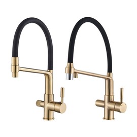 KNKQZXVDF Brushed Gold Kitchen Faucet Filtered Water Dual Spout Purification Feature Kitchen Tap 360 Rotation Water Crane for Kitchen(ZX LJHEI9)