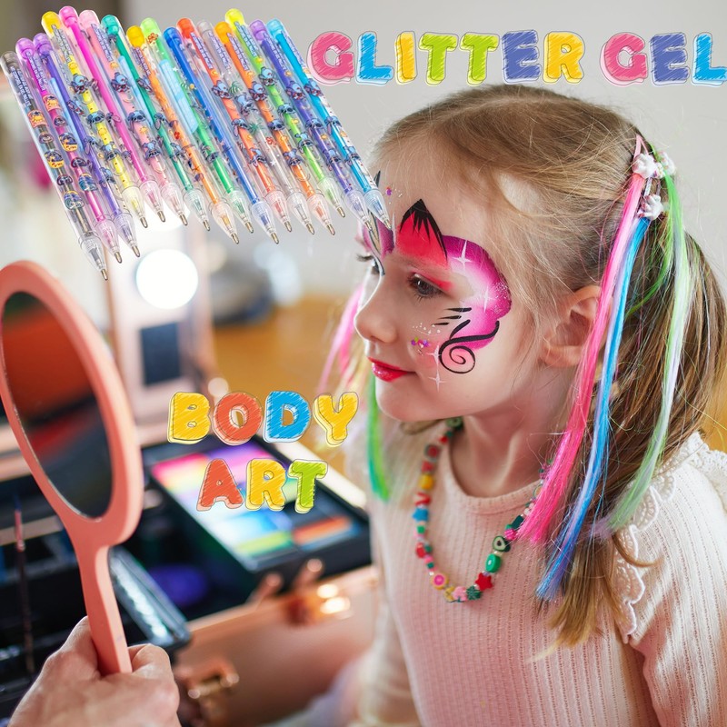 Stitch 16 Piece Glitter Pen Body Art Set, Glittery and