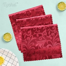 Juego de 6 caminos de mesa de satén rojo de 12 x 108 pulgadas de largo, camino de mesa de damasco brillante y suave, camino de mesa de jacquard sedoso para decoración de cenas, para bodas