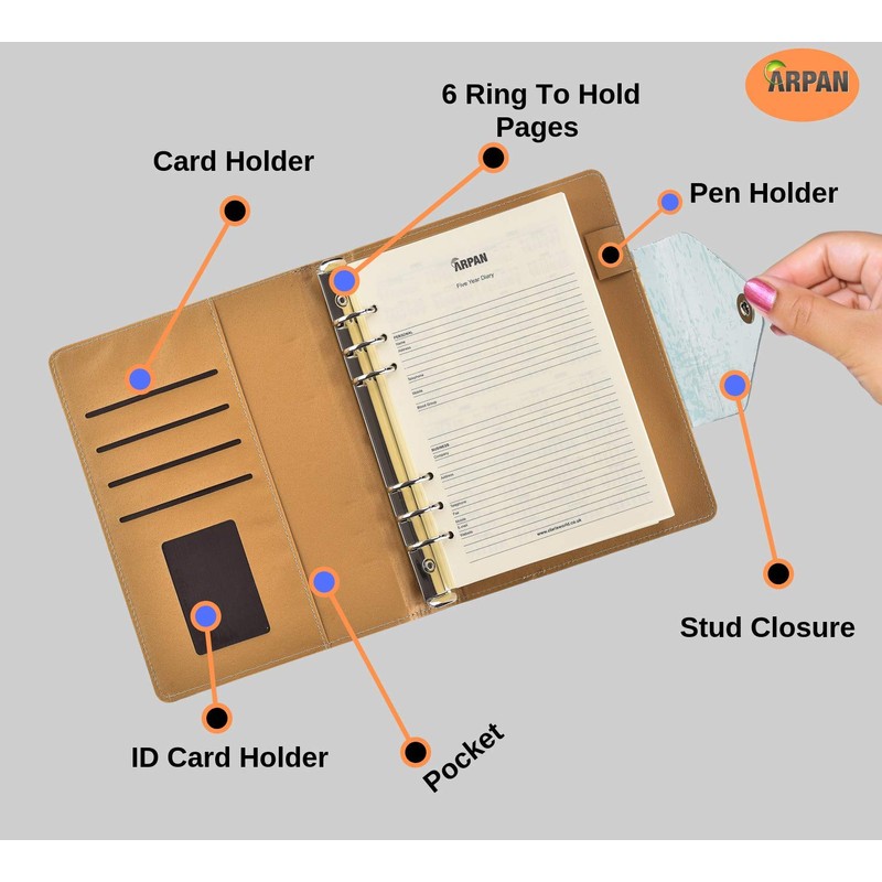 Five 5-Year Diary Organizer - Undated Daily Planner Journal Book