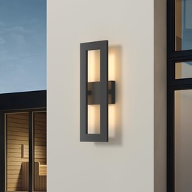 LamQee 20 Inch Modern Outdoor Wall Light Exterior Lighting Fixtures, Contemporary LED Outdoor Sconces Wall Lighting with Rectangle Metal Frame, Matte Black Outside Lights for House Porch Patio 2 Packs
