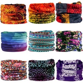 KINREE 9PCS Outdoor Headscarves, Womens and Mens Headband Headwear (Indian Print)