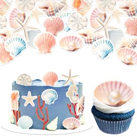 ZHUOWEISM 60 PCS Edible Sea Shell Cupcake Toppers Starfish Conch Seahorse SeaShell Cupcake Picks Edible Beach Party Decorations for Under the Sea Baby Shower Wedding Birthday Party Supplies