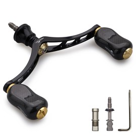 HEIGHTEN 3.2 inches (80 mm) / 3.9 inches (98 mm) Reel Handle with 0.8 inches (20 mm) / 0.83 inches (21 mm) Carbon Knob for Shimano and Daiwa Spinning Reels Gourd Series (Black & Gold) (826)