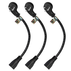 Cable de extensión corto de 1 pie 12 pulgadas, 16 AWG 3 puntas macho a hembra, enchufe plano corto para interiores y exteriores, cable de extensión de alimentación, color negro, cable de extensión pequeño y resistente, oficina de lujo