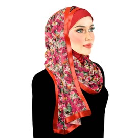 Middle Eastern Mall Stylish Mona Women Kuwaiti Hijab Wrap Head Scarf & Satin Trim… (Magenta Meadows)