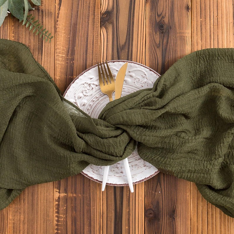 Aoksunova Muslin Wedding Table Runner, Olive Green, 4 m, Cheesecloth