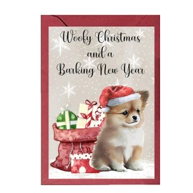 Pomeranian Dog - Chrismas Card - Woofy Christmas Bag and Presents