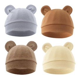 Jastore Newborn Baby Hat Bear Ears Infant Caps Baby Boy Girl Toddler Hats Infant Beanie Caps for 0-3 Months (Light Grey+Dark Khaki+Caramel+Apricot)