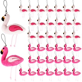 Rcanedny 40 Pcs Mini Flamingo Stuffed Keychain Small Pink Plush Flamingo Animal Toys for Flamingo Party Favors Birthday Valentine School Return Gift Hanging Ornaments (Color Style 2)