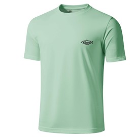 Palmyth Mens Fishing Shirts UPF 50+ Sun Protection Short Sleeve UV T-Shirts Breathable Quick-Dry (Seafoam/Mahi, L)