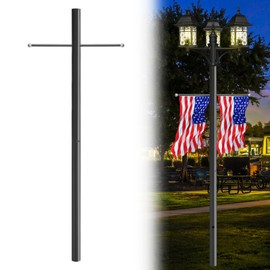 YuLuoXiang 80-Inch Black Outdoor Lamp Post with Cross Arm – Weather Resistant Steel Light Pole for Yard, Driveway, Garden, Pathway – Direct Burial Mount Lamp Post for Exterior Lighting Fixtures(1pcs)