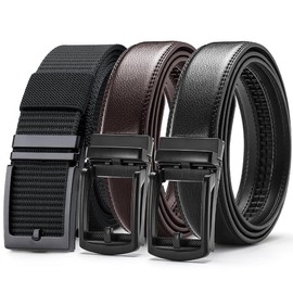 DAQI 3 Piezas Cinturones para Hombre, 2 Cinturón de Hombre Piel Negro y Marrón + 1 Cinturón de Trinquete de Nailon Casual, 110-125CM Cinto Hombre, Regalo para Hombre, Papá, Marido y Novio