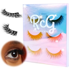Real Cool Girl - “BLE$$ED” | 3D False Mink Eyelashes - Reusable Premium Quality - 13mm Natura Wispy l Faux Lashes - Vegan & Cruelty-Free - 3 Pairs Per Box, black, 35mm band length, 13mm hair length