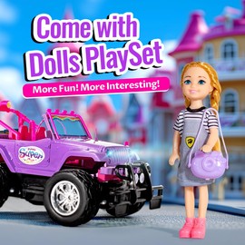 Purple Je ep Remote Control Car for Girls with 5.5" Doll & LED Lights, 2.4GHz Off-Road Trucks, 1:16 Scale Remote-Control Toy Car Holds 2 Dolls