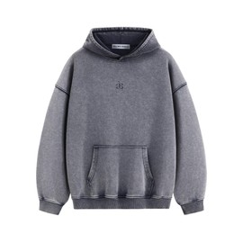 Aelfric Eden Acid Wash Hoodies For Men Women Vintage Y2K Plain Oversized Sweatshirts Casual Comfort Cotton Pullover Hoodie Grey M