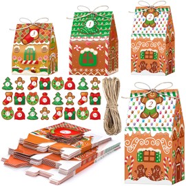 Woanger 24 Empty Advent Calendar Boxes to Fill, Christmas Advent Calendar 24 Days Advent Countdown Gift Boxes Christmas Gingerbread House Candies Treats Boxes for Xmas Holiday Decor (Classic Style)