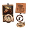 Gilbert and Sons Antique Brass Sundial Compass with Engraved Wooden
