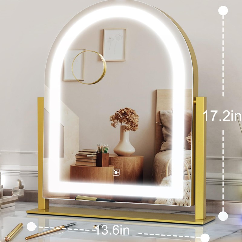 Gvnkvn Curved Makeup Vanity Mirror with Lights 17.2" Large LED