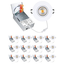 POPANU Premium 3-Inch Gimbal LED Recessed Light Canless Downlight Rotatable Spotlight with Junction Box, Eyeball Ceilling Potlight, Dimmable, 8W 5CCT Adjustable, White Round Trim, 12 Pack